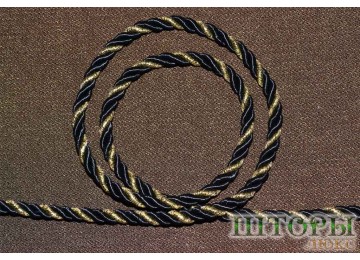 Декоративный витой шнур  для штор двухцветный черный+люрикс золото 44-А