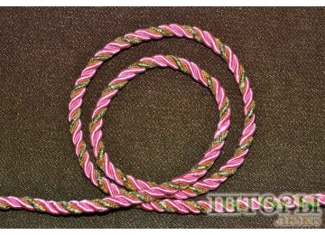 Декоративный витой шнур  для штор двухцветный розовый+люрикс золото 35-А